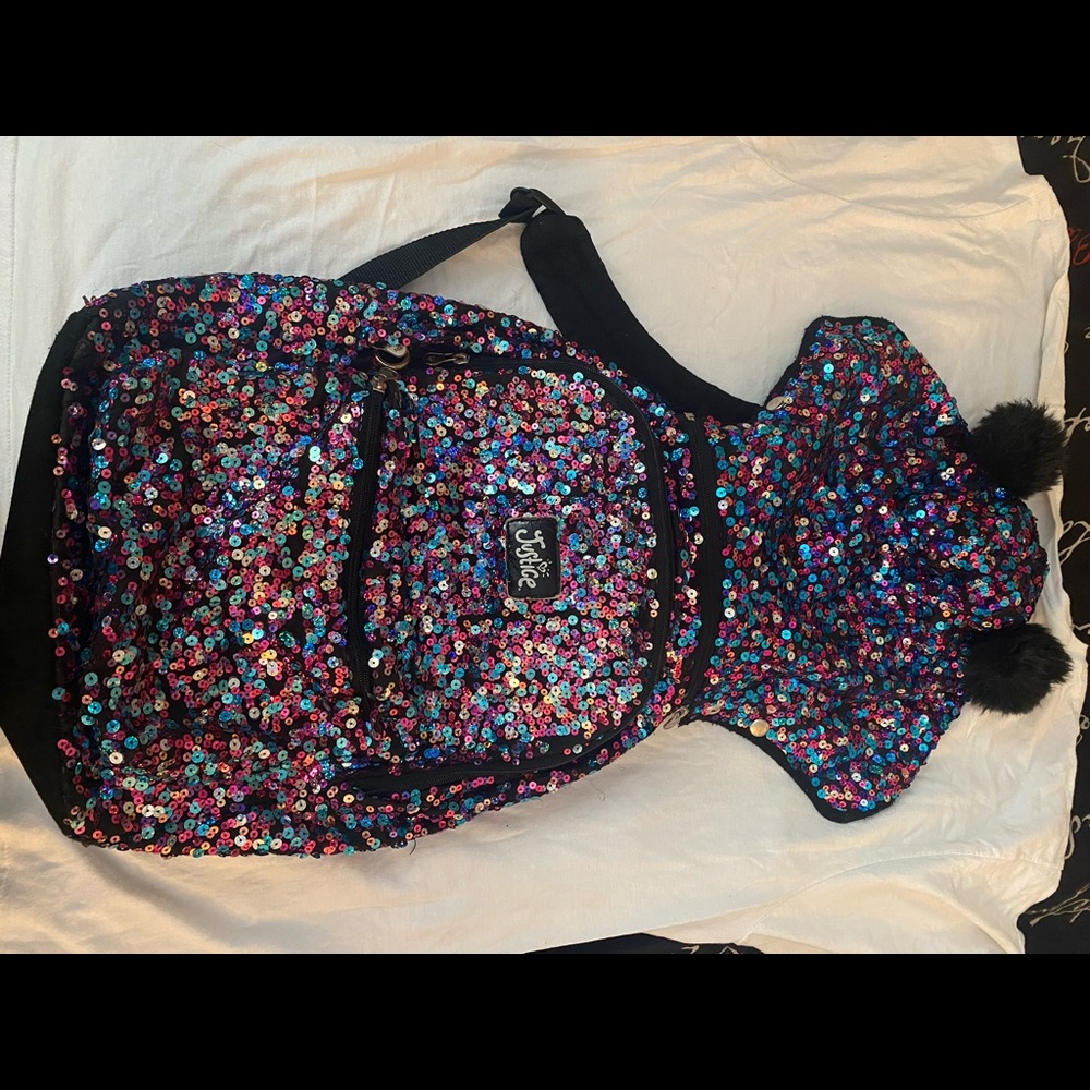 Justice Sequin multi color backpack and lunch box